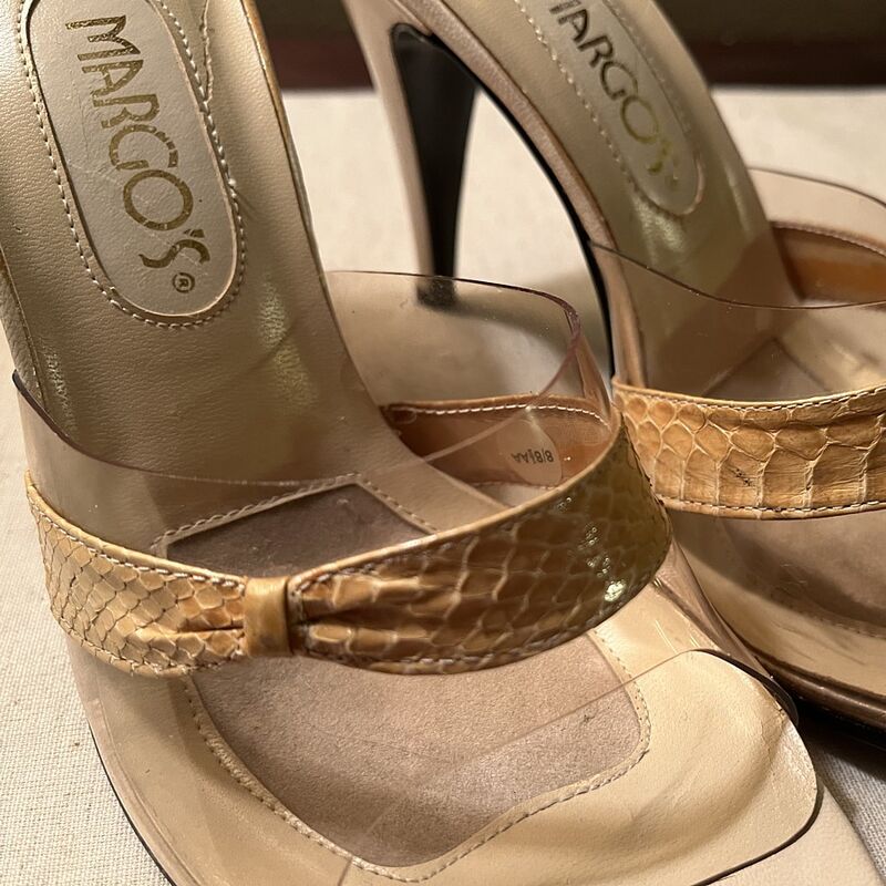 Vintage 70s 80s Camel Snakeskin Mules Shoes    7A - product image  