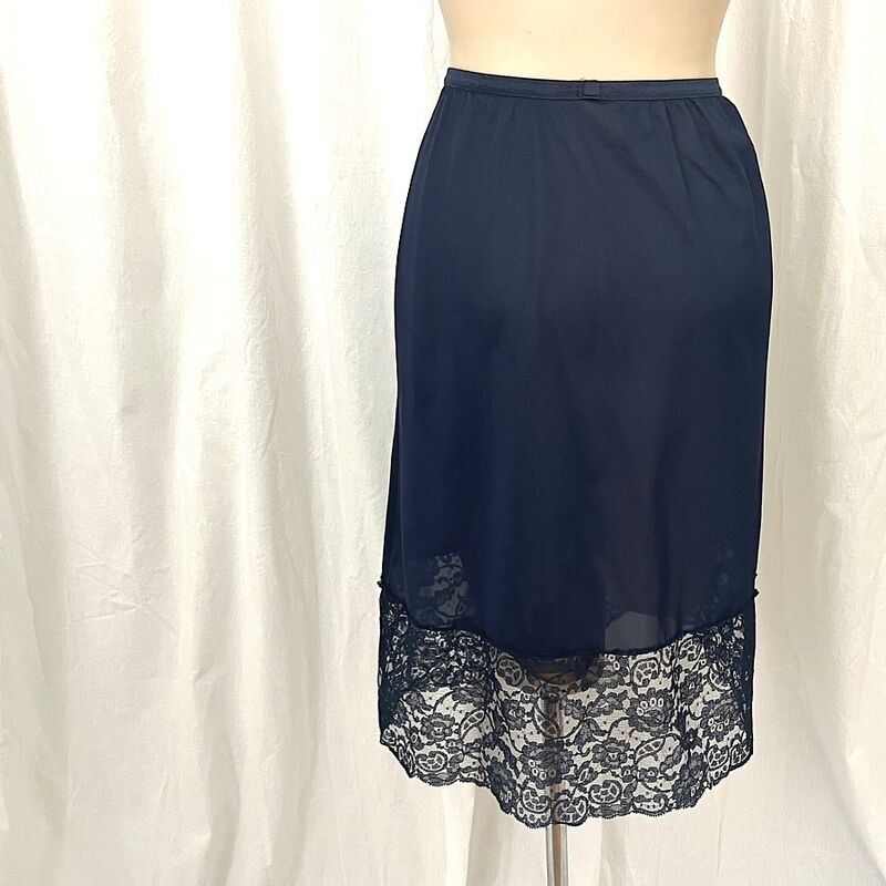 Vintage 50s VANITY FAIR Deep Navy Blue Lacey Half Slip   Small - product image  