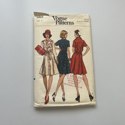 1974,Vintage,Vogue,Pattern,8955,Dress,34B,1970s, 1974, vintage, retro, Vogue, pattern, dress, shirt dress, uncut, 34 bust, 8955, Pretty Sweet Vintage