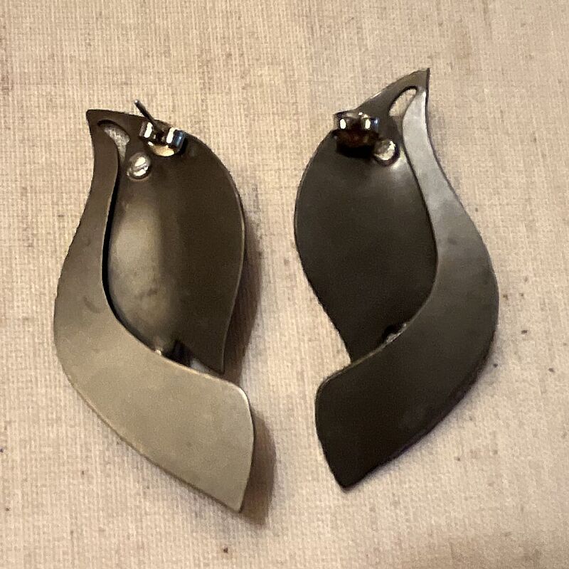 Vintage DECO Curves Pierced Earrings Rhinestones - product image  
