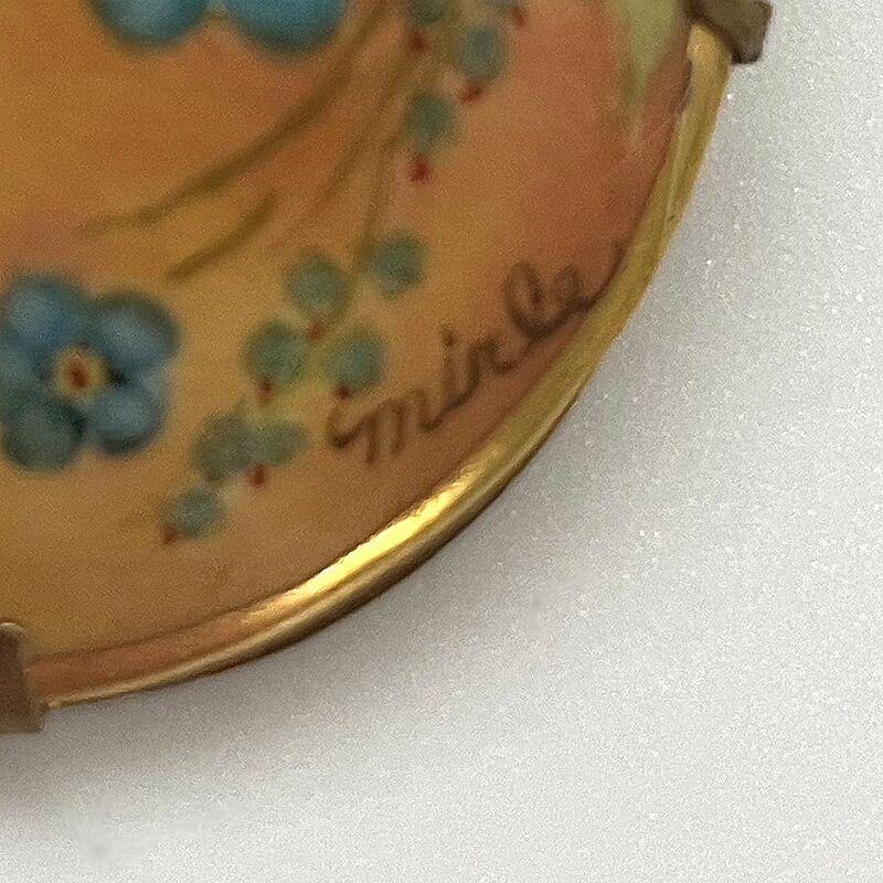 Victorian Antique Hand Painted Flowers Porcelain Brooch Large - product image  
