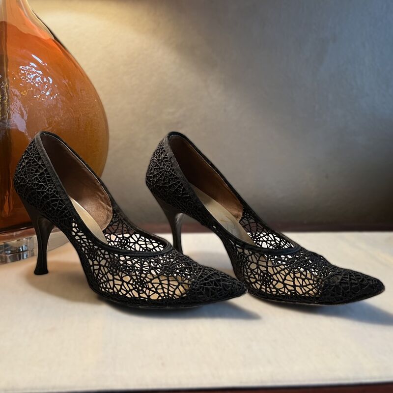 50s Vintage Witchy RISQUé Spider Web Stilettos Shoes  9AA - product image  