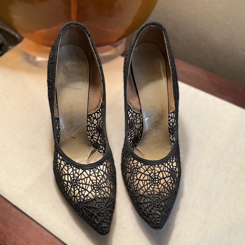 50s Vintage Witchy RISQUé Spider Web Stilettos Shoes  9AA - product image  