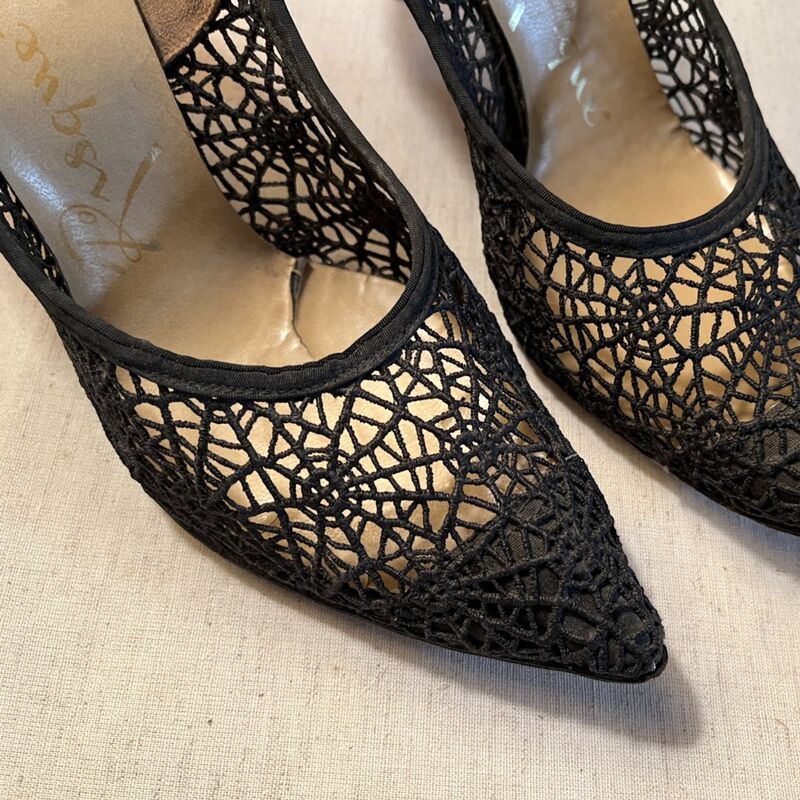50s Vintage Witchy RISQUé Spider Web Stilettos Shoes  9AA - product image  