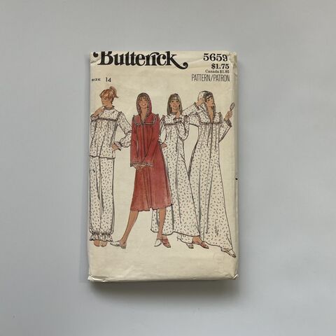 70s,Vintage,BUTTERICK,PATTERN,NO.,5659,Pajamas,Nightgown,&,Robe,36,Bust,1970s, vintage, pattern, Butterick, 5659, pajamas, nightgown, robe, sewing, lingerie, retro, Pretty Sweet Vintage