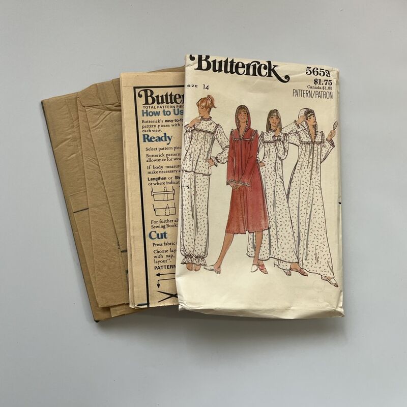 70s Vintage BUTTERICK PATTERN NO. 5659 Pajamas Nightgown & Robe 36 Bust - product image  