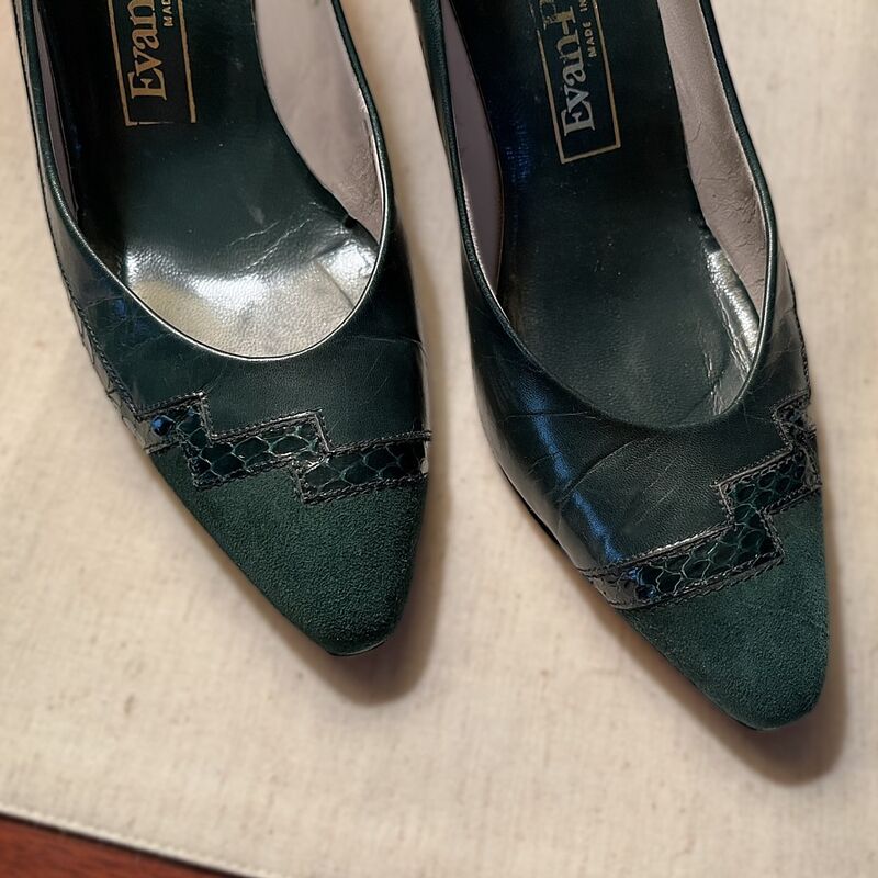 80s Vintage EVAN-PICONE Green Snake & Suede High Heels 8.5M - product image  