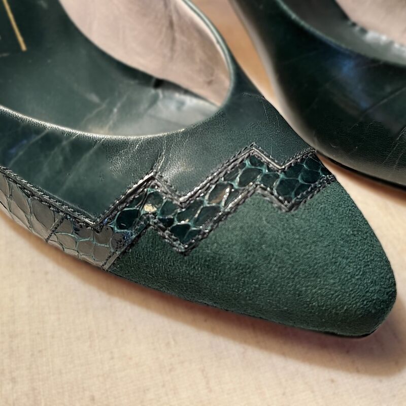 80s Vintage EVAN-PICONE Green Snake & Suede High Heels 8.5M - product image  