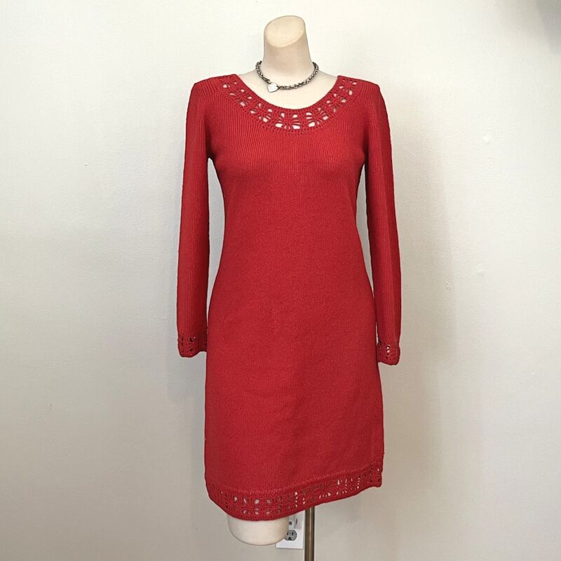 60s Vintage Red SWEATER DRESS Nubby Knit  - product image  