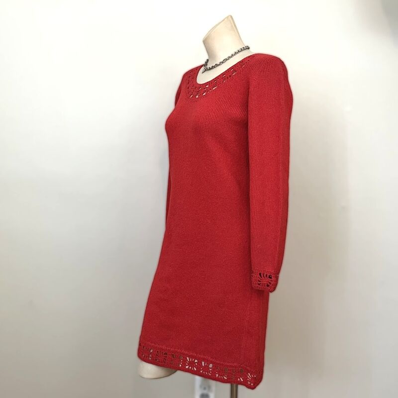 60s Vintage Red SWEATER DRESS Nubby Knit  - product image  