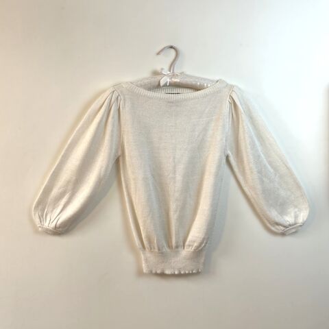 80s,Vintage,GITANO,White,Sweater,Puff,Sleeves,Medium,1980s, vintage, Gitano, sweater, white, acrylic, puffs, puffed sleeves, ribbed, new wave, autumn, fall, Pretty Sweet Vintage