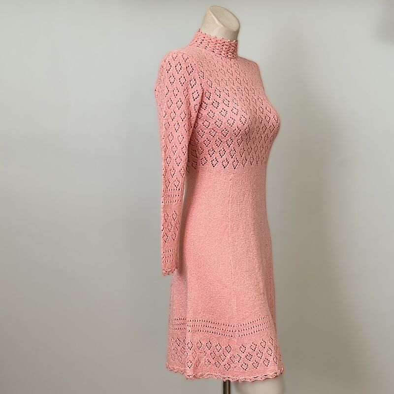 Vintage 60s Diamond Peach Sweater Dress  - product image  