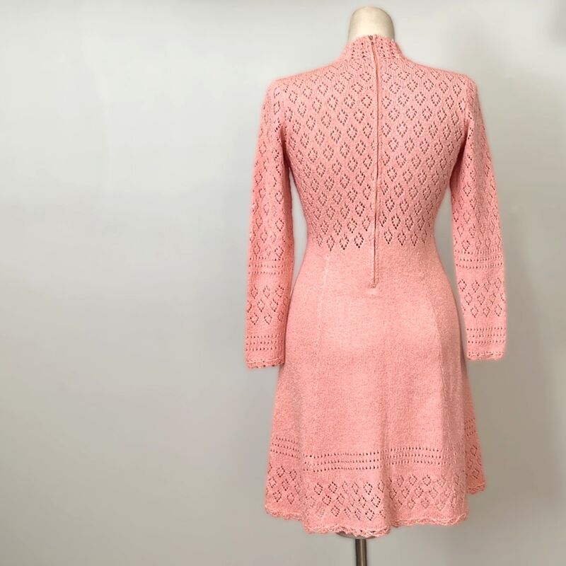 Vintage 60s Diamond Peach Sweater Dress  - product image  