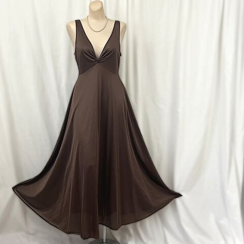 Vintage,STAGE,DOOR,Dark,Chocolate,Brown,Long,Nightgown,Medium,1970s, vintage, Stage Door, nightgown, long, chocolate, dark chocolate, brown, sweeping, lingerie, Pretty Sweet Vintage