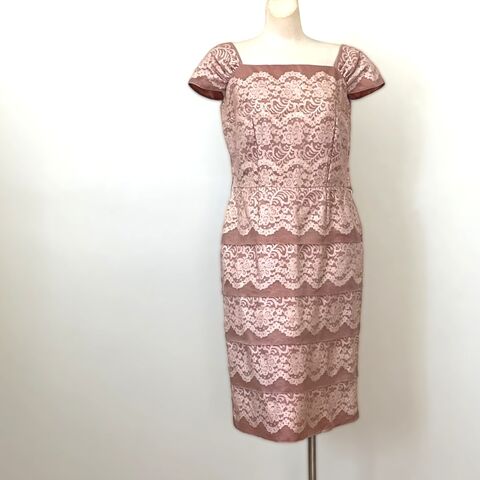 50s,Vintage,Cinnamon,and,Lace,Marji,Low,Party,Dress,37b/32w,1950s, vintage, dress, cocktail, party, wedding, Marji Low, cinnamon, lace, chiffon, tiers, tiered, large, Pretty Sweet Vintage