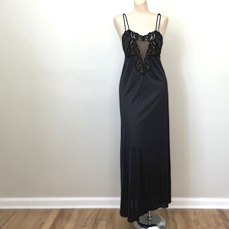 Vintage 70s 80s VANITY FAIR Strappy Elegant Black Nightgown   Small - product image  