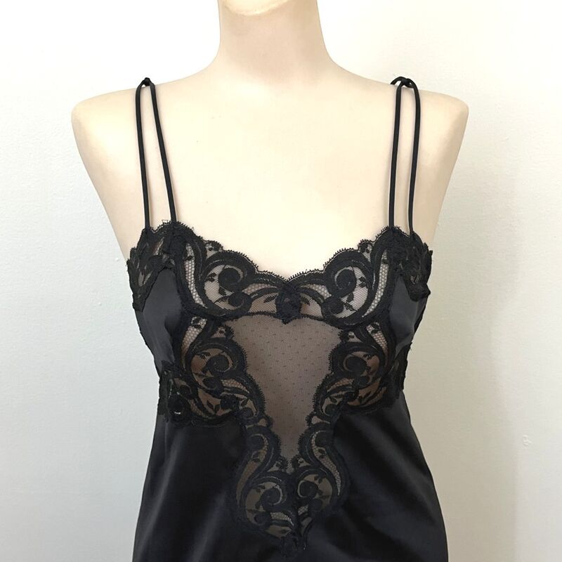Vintage 70s 80s VANITY FAIR Strappy Elegant Black Nightgown   Small - product image  