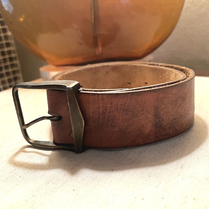 70s Vintage LEATHER EMBOSSED MUSHROOM BELT   S/M - product image  