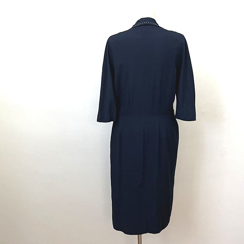 Vintage 50s Navy Silk Carlye Day Dress    40b/30w   Vintage - product image  