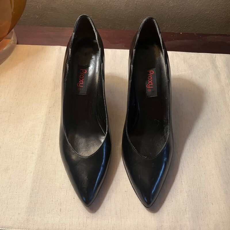 Vintage 80s PROXY Black Sculptural High Heel Shoes   8N - product image  