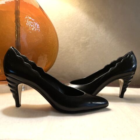 Vintage,80s,PROXY,Black,Sculptural,High,Heel,Shoes,8N,1980s, vintage, shoes, Proxy, black, sculptural, new wave, sexy, career, cocktail, high heels, Pretty Sweet Vintage