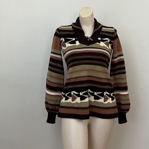 70s,Vintage,ORGANICALLY,GROWN,ARPEJA,Sweater,Small,1970s, vintage, sweater, Organically Grown, Arpeja, brown, cinnamon, bishop sleeves, toggle, earthy, hippie, boho, Pretty Sweet Vintage