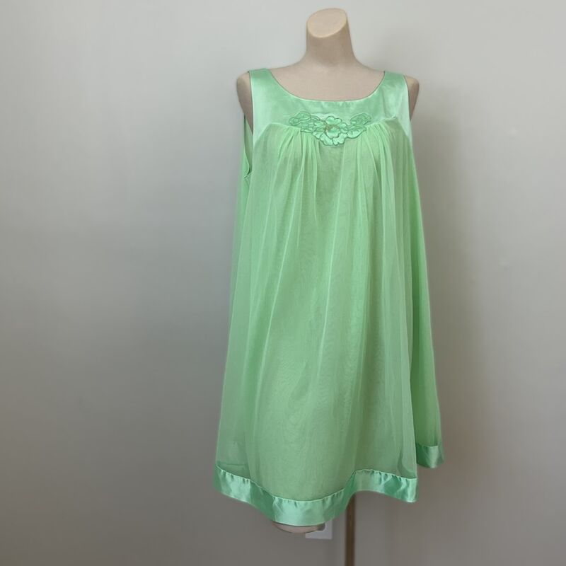 60s Vintage GOSSARD ARTEMIS Satin Chiffon Spring Green Nightgown  M/L - product image  
