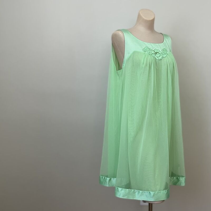 60s Vintage GOSSARD ARTEMIS Satin Chiffon Spring Green Nightgown  M/L - product image  
