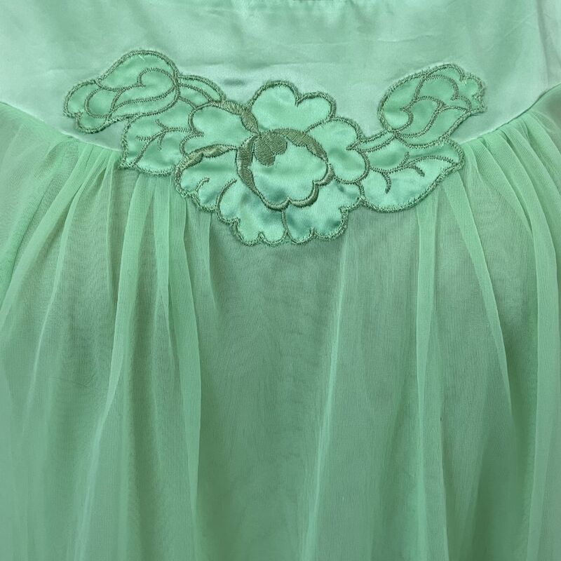 60s Vintage GOSSARD ARTEMIS Satin Chiffon Spring Green Nightgown  M/L - product image  