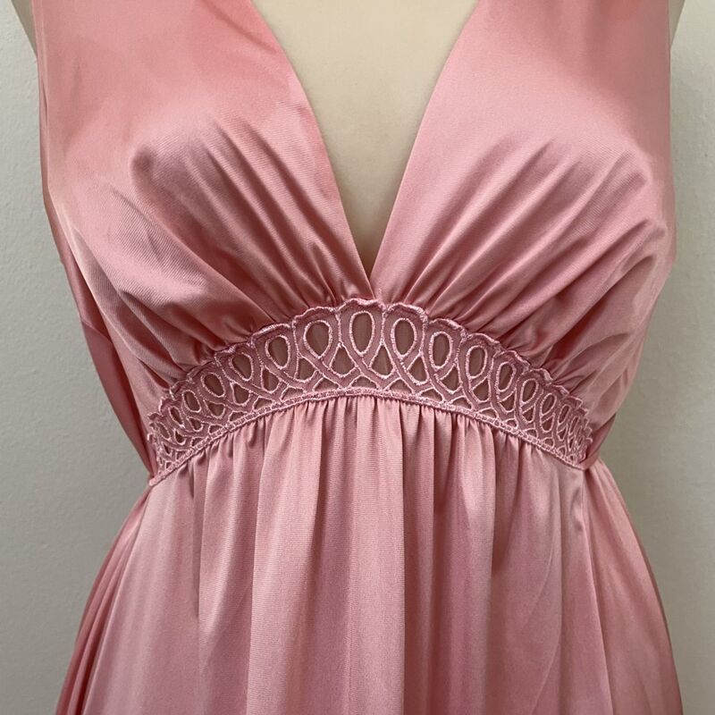 70s Vintage VANITY FAIR Glossy Pink Empire Long Nightgown  Medium - product image  