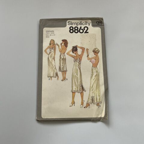 70s,Vintage,SIMPLICITY,Pattern,No.,8862,Slips,XL,vintage, 1970s, 1978, simplicity, pattern, 8862, slip, slips, XL, uncut, factory folded, factory folds, lingerie