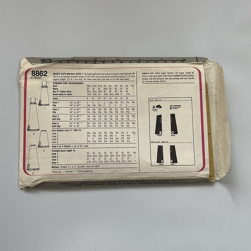 70s Vintage SIMPLICITY Pattern No. 8862 Slips  XL - product image  