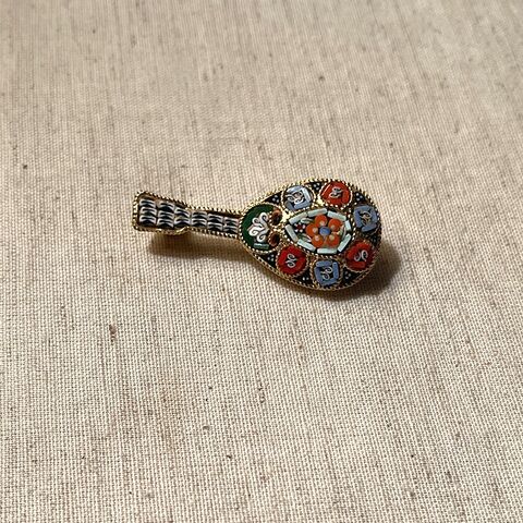 Vintage,ITALIAN,Mandolin,Micro,Mosaic,Millefiori,Pin,Brooch,vintage, Italian, Made in Italy, millefiori, mosaic, micro mosaic, mandolin, pin, brooch, glass, pretty sweet vintage