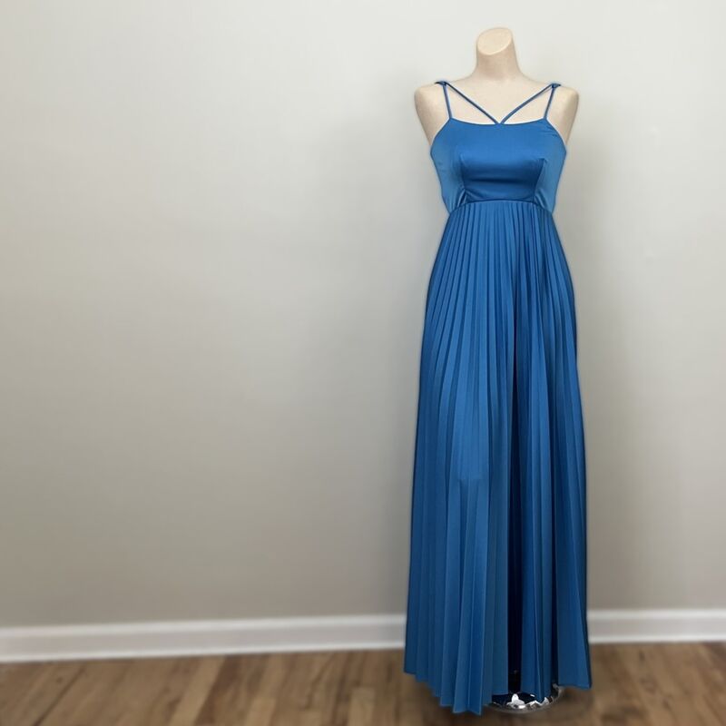 70s 80s Vintage Azure Blue Pleated Long Party Dress   XXS - product image  