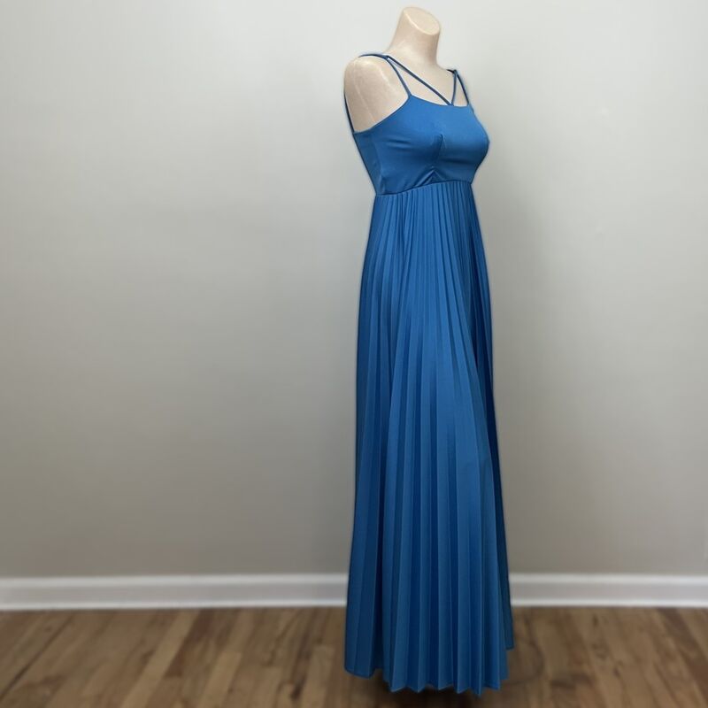 70s 80s Vintage Azure Blue Pleated Long Party Dress   XXS - product image  