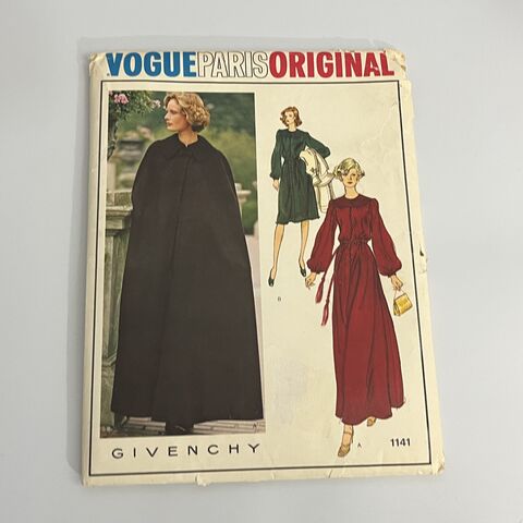 70s,Vintage,Vogue,Pattern,1141,Givenchy,Dress,&,Cape,Small,1970s, 1974, pattern, vintage, Vogue, Vogue Paris Original, Givenchy, dress, cape, designer, uncut