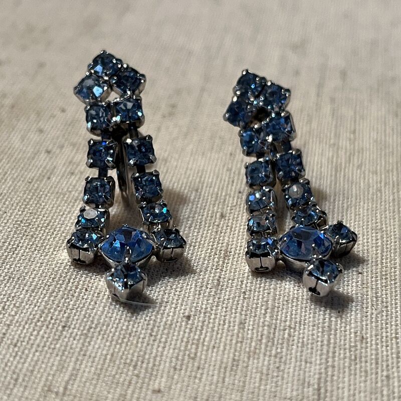 50s Lady Blue Rhinestone Choker and Earrings Vintage - product image  