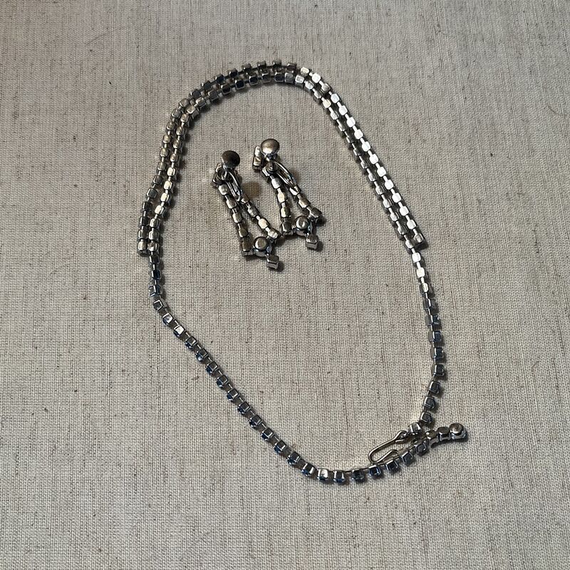 50s Lady Blue Rhinestone Choker and Earrings Vintage - product image  