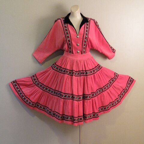 50s,60s,Vintage,Fantastic,Salmon,Corduroy,FIESTA,PATIO,SKIRT,SET,RARE,1950s, 1960s, vintage, patio set, fiesta set, squaw, skirt, top, corduroy, salmon, pink, rick-rack, full skirt