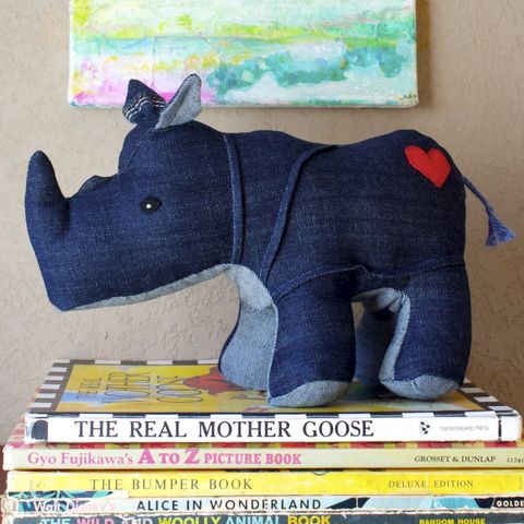 Rumble,the,Rhino,-,handmade,plush,rhino,created,out,of,repurposed,vintage,denim,upcycled,plush_rhino,rhinoceros,realistic,kids_toys,baby_shower