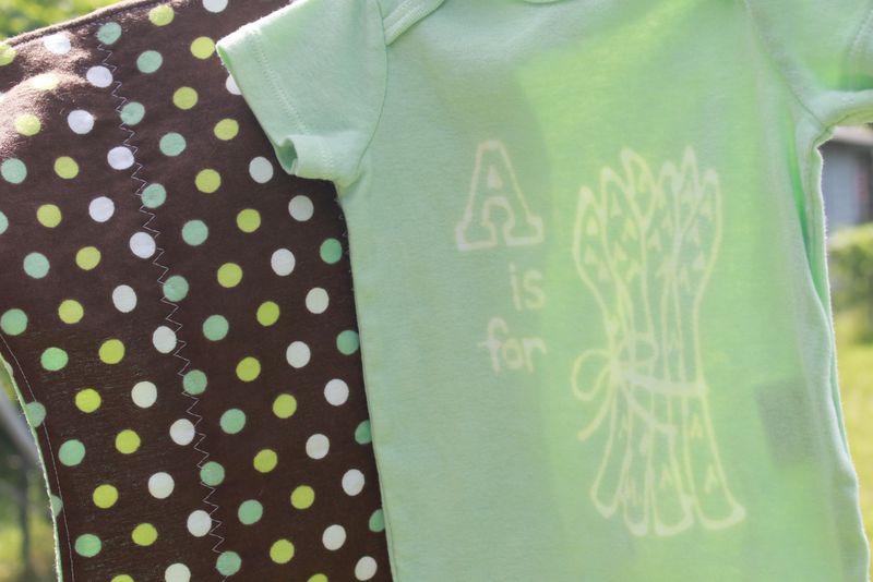 A is for Asparagus gift set- hand dyed onesie and contoured burp cloth - product image  