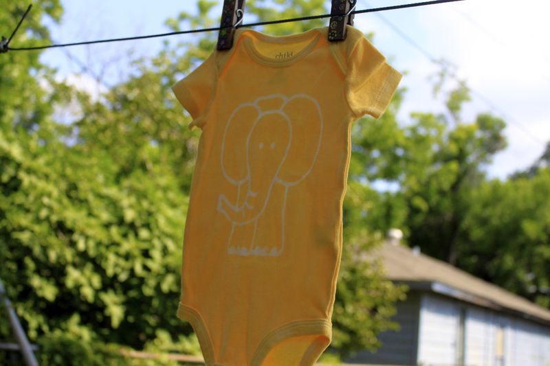 Tupelo the elephant - hand dyed onesie original design front & back - product image  