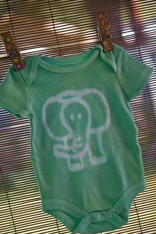Tupelo the elephant - hand dyed onesie original design front & back - product image  