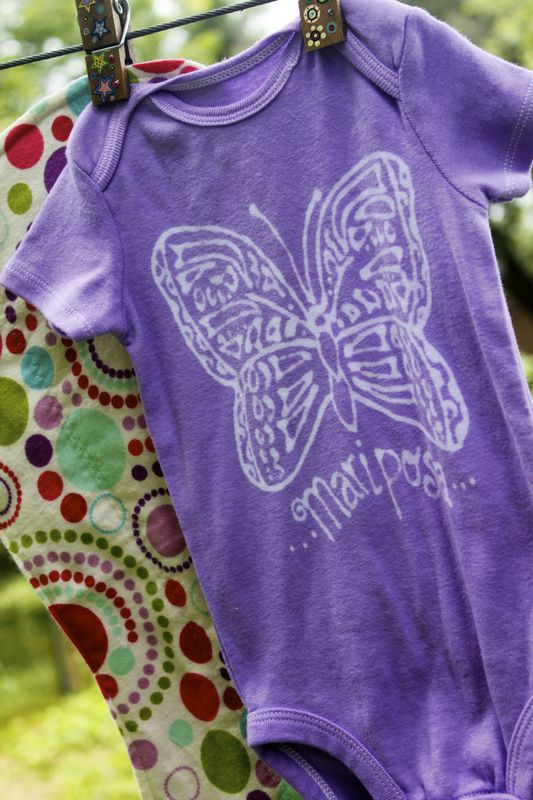 Mariposa/Butterfly gift set- hand dyed onesie and contoured burp cloth - product image  