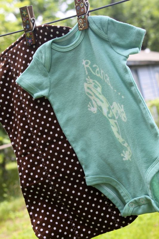 Rana/Frog gift set- hand dyed onesie and contoured burp cloth - product image  