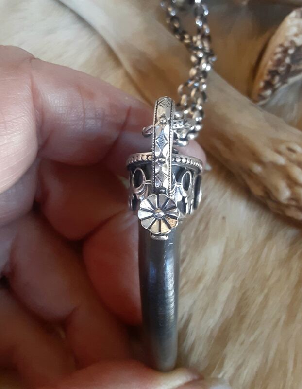 Genuine black bear claw set in a sterling silver cap  and purple Amethyst pendant necklace - product images  of 