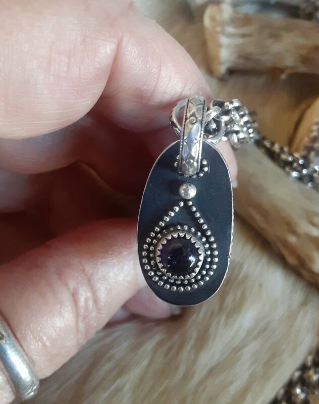 Genuine black bear claw set in a sterling silver cap  and purple Amethyst pendant necklace - product images  of 
