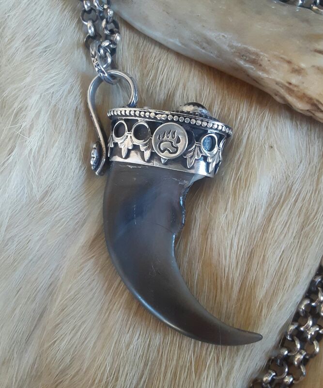 Genuine black bear claw set in a sterling silver cap  and purple Amethyst pendant necklace - product images  of 