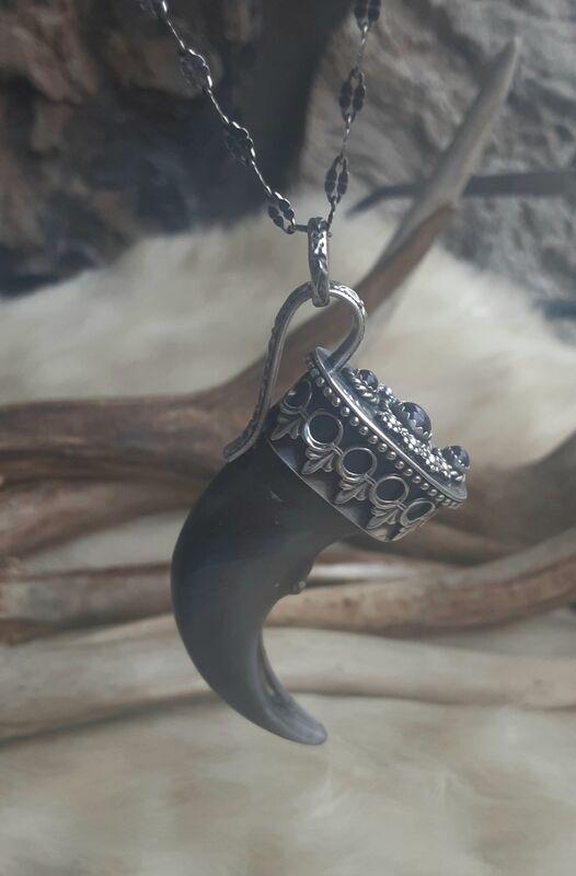 Genuine black bear claw set in a sterling silver cap  and purple Amethyst pendant necklace - product images  of 