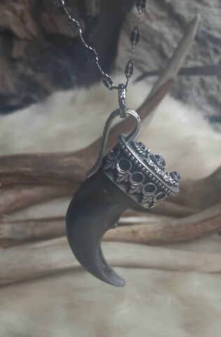 Genuine,black,bear,claw,set,in,a,sterling,silver,cap,and,purple,Amethyst,pendant,necklace,Bear Country Studio, black bear claw, claw necklace, talisman, pagan, hunters jewelry, huntress jewelry, purple stone, amethyst, custom made, victorian  